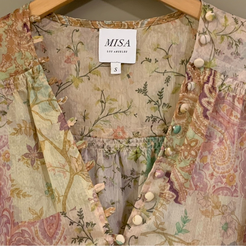 Misa Para Sheer Chiffon Blouse Top in Ischia Paisley Size S - Picture 7 of 16